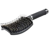 Brosse à cheveux incurvée ventilée en poils de sanglier avec épingles en nylon - Brosse démêlante pour cheveux longs, épais, bouclés et raides (poils de sanglier) (noir avec poils de sanglier)