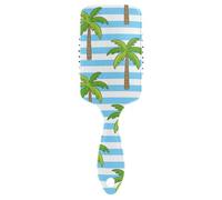 Brosse à cheveux lisse en noix de coco bleue et blanche à rayures - Brosse de massage pour cheveux fins avec poignée ergonomique anti-frisottis pour cheveux fins