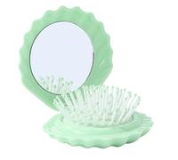 Brosse À Cheveux Pliable,Brosse Coquille de Poche - Set Peigne Massant Cuir Chevelu et Miroir Maquillage Miniature pour Soins Quotidiens Femmes Filles Salle de Bain Douche Voiture Camping Piscine