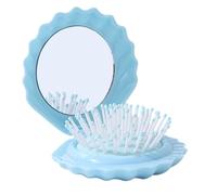 Brosse À Cheveux Pliable - Brosse Coquille Portable - Set Petit Miroir de Maquillage et Peigne Massant Cuir Chevelu pour Maison Voyage Salle de Bain Femmes Filles Douche Plage Camping Voiture Piscine