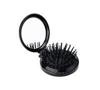 Brosse à Cheveux Pliante Noire Compacte avec Miroir ABS & Verre Design Portable pour Voyage & Utilisation Quotidienne