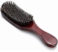 Brosse à Cheveux Poils de Sanglier avec Poignée Bois, Brosse Ondulée pour Waves et Volume, Unisexe
