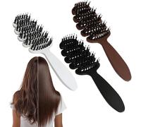 Brosse à Cheveux Poils De Sanglier, Brosse à Cheveux Spéciale Avec Poils De Sanglier Super Doux, Lissage Et Massage Des Cheveux, Améliore La Brillance Et La Santé (Brun + noir + blanc)
