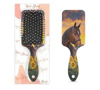 Brosse à cheveux pour cheval et tournesol - Fleur de printemps - Coussin d'air humide et sec - Brosse à cheveux démêlante en plastique pour enfants et adultes - Cadeau de rentrée scolaire - Femme et