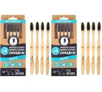 Brosse à Dent Bambou Naturel Charbon - Pack Familial 4 Brosses à Dents Souples pour Enfant et Adulte - Soin Dentaire, Lave les Dents en Profondeur, Poil en Huile de Ricin, Facile à Prendre en Main