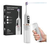 Brosse à dent électrique avec jet dentaire, Kit de nettoyage buccal 2-1, jet dentaire hydropulseur portable, 3 modes intelligents, rechargeable et étanche IPX7 (blanc)