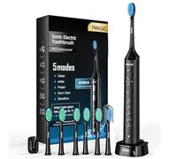 7 têtes brosse à dents électrique sonique pour adultes brosse à dents électrique, 5 modes, trois forces par mode ipx7, brosse à dents électrique à ultrasons pour hommes et femmes, noir