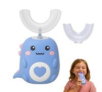 Brosse à Dent Électrique Enfant 2-6 Ans en Forme de U, 2 Têtes Rechange Silicone Alimentaire, Étanche IPX7, 3 Modes, Minuterie 40s (Bleu)
