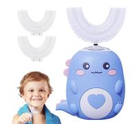 Brosse à Dent Électrique Enfant U-Shaped, Ultrasonique et Design Dinosaure avec LED, Nettoyage 360°, IPX7 Étanche, Minuterie 60s, 3 Têtes, Recharge USB, Bleu/Vert/Rose (Bleu 2-6 ans)