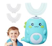 Brosse à Dent Électrique Enfant U-Shaped, Ultrasonique et Design Dinosaure avec LED, Nettoyage 360°, IPX7 Étanche, Minuterie 60s, 3 Têtes, Recharge USB, Bleu/Vert/Rose (Vert 2-6 ans)