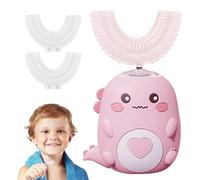 Brosse à Dent Électrique Enfant U-Shaped, Ultrasonique et Design Dinosaure avec LED, Nettoyage 360°, IPX7 Étanche, Minuterie 60s, 3 Têtes, Recharge USB, Bleu/Vert/Rose (Rose 6-12 ans)