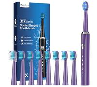 Brosse À Dent Électrique Sonique avec 8 Têtes - Brosse À Dents Sonique pour Adultes et Enfant, 5 Modes, Étanche IPX7, Brosses à Dents Ultrasoniques Famille et Voyager, Brosses À Dents Violet