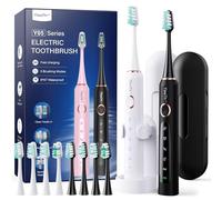 Brosse À Dent Électrique Soniques Adultes - Lot De 2 Brosse A Dent Sonique avec 10 Têtes de Brosse et Étui de Voyage, 5 Modes, Étanche IPX7, Brosse A Dent Electrique, Noir et Blanc