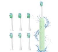 Brosse à Dent Électrique Soniques pour Homme Femme - Brosse A Dent Adultes Enfant avec 6 Têtes, 5 Modes, 4 Heures Charge et Utilisation 180 Jours, Brosse A Dent Voyager Famille, Vert Clair