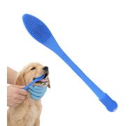 Brosse à dents 2 en 1 en silicone pour chiens et chats, brosse à dents à poils souples à 360° pour animaux de compagnie de toutes tailles, nettoyage des dents et soins des gencives (bleu, 1 pièce)