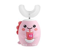 Brosse à dents à ultrasons, dessin animé, dragon, nettoyage à 360 degrés, opération simple, brosse à dents automatique en silicone, rose, 2 à 6 ans