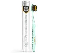 Brosse à Dents Autonettoyante【Or & Charbon Bambou】Design Cristal - Antibactérienne - Poils Medium Souples - Contre Saignement, Gingivite, Gencives Sensibles - Étui de Voyage Inclus - Adulte, Enfant