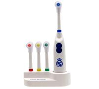 CyP Brands-Real Madrid Brosse à dents, toilettes, hygiène buccale, brosse vibrante, fonctionne à piles, couleur blanche, produit officiel