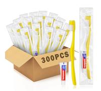 Brosse à Dents de Voyage,300 Set Creux Jaune Brosse à Dents Jetable Avec Dentifrice Forfait Individuel Kit Voyage Brosse a Dent pour Hôtel, Sans-abri,Maison de Retraite,Charité