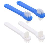 Brosse à Dents Double Tête PP, pour Prothèses Lot de 4 Pièces | Petite Tête Inclinée, Manche Antidérapant, Nettoyage Après Repas, Livré Boîte de Rangement