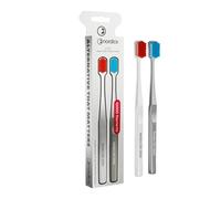 Brosse à dents écologique Silk Soft 2 pièces | 12 000 poils | extrêmement doux pour les dents et les gencives | Végétalien | Blanc+Gris | Nordiques | Paquet double