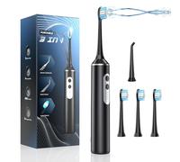 Brosse à dents électrique 2 en 1 avec hydropulseur, brosse et fil dentaire, 3 modes, 3 têtes de brosse, pointe jet, étanche IPX7, irrigateur buccal portable pour voyage, noir