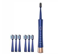 Brosse à dents électrique à ultrasons avec 6 têtes de brosse, 5 modes, durée de 60 jours à pleine charge, 31 000 vibrations par minute, étanchéité IPX7, fuselage incurvé (bleu, adulte)