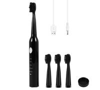 Brosse à dents électrique à ultrasons, rechargeable, lavable, blanchiment électronique, minuterie, pour adultes, noire