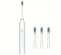 Brosse à dents électrique automatique pour adultes et enfants - Brosse à dents universelle à poils doux - Charge à six vitesses - Brosse à dents électrique à nettoyage en profondeur (beige)
