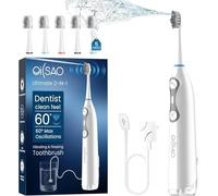 Brosse à dents électrique avec hydropulseur - Flosser, vibre et oscille (la 1ère technologie), brosse à dents professionnelle 3 en 1 avec 5 têtes de brosse, élimination de la plaque dentaire pour la