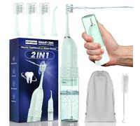 Brosse à dents électrique avec hydropulseur, kit de nettoyage des dents 2 en 1, brosse à dents et hydropulseur, batterie de 25 jours, brosse à dents de voyage avec bouteille d'eau (vert)