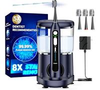 Brosse à dents électrique avec hydropulseur pour adultes, 5 vitesses de fil dentaire et 3 modes de brosse, réservoir de 500 ml, batterie de 30 jours, pour adultes et adolescents, gencives, appareils