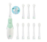 Bebeconfort Brosse à Dents Électrique Bébé, Dès 18 mois, Brosse à Dents sur Batterie, 8 Têtes de Rechange, Minuteur Intelligent 2 min, LED Lumineuses, Moteur Silencieux, Base Plate pour Tenir Debout