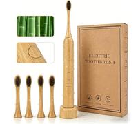 Brosse à Dents Électrique en Bambou Écologique Technologie Sonique 40000 VPM 5 Modes de Nettoyage avec Minuteur 2 Min Étanche IPX7 Nettoyage Profond et Blanchiment (brosse à dents)