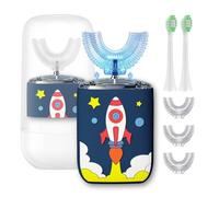 Brosse à dents électrique en forme de U pour enfants avec 5 têtes de brosse, tasse de rinçage, 6 modes de nettoyage, étanchéité IPX7, bouche entière, rechargeable, minuterie intelligente, pour enfants
