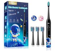 Brosse à Dents Électrique Enfant 3-6-8-12-18 Ans,Brosse a Dent Electrique Enfant Rechargeable Avec Minuteur, Autocollants pour Habitudes et 4 Têtes Douces Pour Kids Filles Et Garçons(Astronaute Noir)