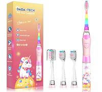 Brosse à Dents Électrique Enfant 3-6-8-12 Ans, Brosse à Dent Electrique Enfant Sonique Avec Minuteur, Lumières LED Arc-En-Ciel Et 4 Têtes à Poils Doux Pour Kids Filles Et Garçons (rose licorne)