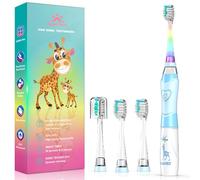 Brosse à Dents Électrique Enfant 3-6-8-12 Ans, Brosse à Dent Electrique Enfant Sonique Avec Minuteur, Lumières LED Arc-En-Ciel Et 4 Têtes à Poils Doux Pour Kids Filles Et Garçons (Girafe Bleue)