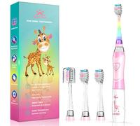 Brosse à Dents Électrique Enfant 3-6-8-12 Ans, Brosse à Dent Electrique Enfant Sonique Avec Minuteur, Lumières LED Arc-En-Ciel Et 4 Têtes à Poils Doux Pour Kids Filles Et Garçons (Girafe Rose)