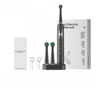 Brosse à dents électrique intelligente avec tête ronde à 360°, blanche, technologie de nettoyage sonique, 2 têtes de brosse de rechange, plusieurs modes de nettoyage (noir)