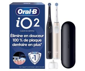 Brosse à dents électrique Oral-B iO2 Duo rechargeable 3 modes minuterie 2 minutes capteur de pression Noir et Rose