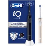 Oral-B iO Series 2 Duo Pack Brosse à Dents Électrique/Brosse à Dents Électrique, 2 Brossettes, 3 Modes de brossage pour Soins Dentaires, Technologie Magnétique Conçu par Braun, Night Black/Calm Pink
