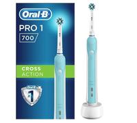 Brosse à Dents Électrique Oral-B PRO 1 700 Cross Action - Rechargeable - Minuteur - Blanche et bleue