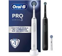 Oral-B Pro 3 3900 Brosses À Dents Électriques, Lot De 2, Contrôle De Pression Pour Protéger Les Gencives Sensibles, Mode Blancheur, 3 Brossettes Rondes De Rechange, 1 Chargeur, Blanche Et Noire