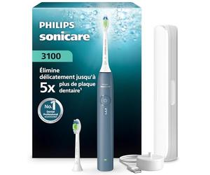 Brosse à dents électrique Philips Sonicare série 3000 - capteur de pression, 3 intensités, EasyStart, SmarTimer, 14 jours d’autonomie, étui de voyage, coloris bleu marine, HX4034/24, [Nouveau]