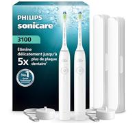 Brosse à dents électrique Philips Sonicare série 3100 - capteur de pression, 3 intensités, EasyStart, SmarTimer, autonomie 14 j, étui de voyage, pack de 2, coloris blanc, HX4072/41, [Nouveau]