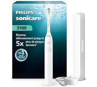Brosse à dents électrique Philips Sonicare série 3100 - capteur de pression, 3 intensités, EasyStart, SmarTimer, 14 jours d’autonomie, étui de voyage, coloris blanc, modèle HX4033/21, [Nouveau]