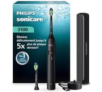 Brosse à dents électrique Philips Sonicare série 3100 - capteur de pression, 3 intensités, EasyStart, SmarTimer, 14 jours d’autonomie, étui de voyage, coloris noir, modèle HX4034/22, [Nouveau]