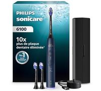 Brosse à dents électrique Philips Sonicare série 6100 - Nouvelle génération, capteur de pression, 6 réglages, SmarTimer, BrushPacer, autonomie 21 j, étui de voyage, bleu marine, modèle HX7403/07