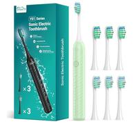 Brosse à dents électrique pour adulte avec 6 têtes de brosse, brosse à dents sonique rechargeable, autonomie ultra longue, 4 heures de charge et 180 jours d'utilisation, vert clair